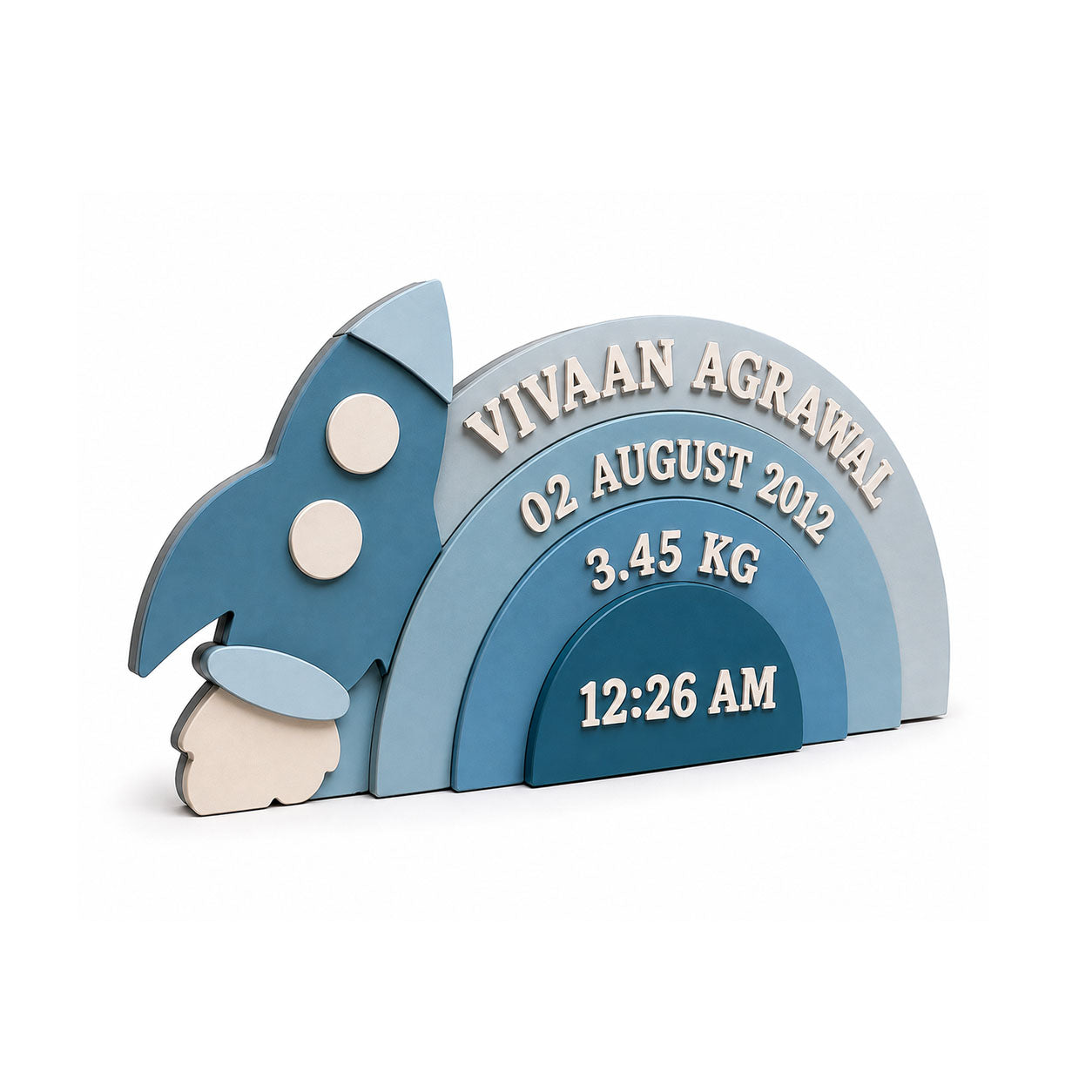 Rocket Space Themed Hand-Painted Wooden Personalised Baby Birth Details Name Plate