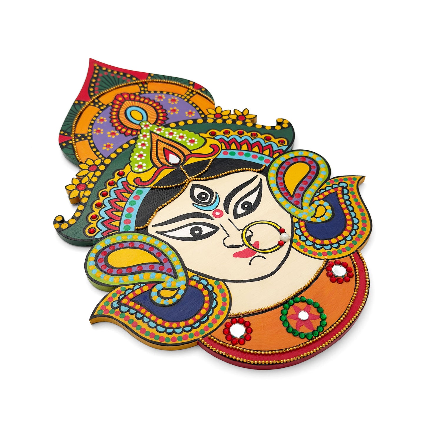Durga Ma Hand-Painted Wooden Wall Hanging