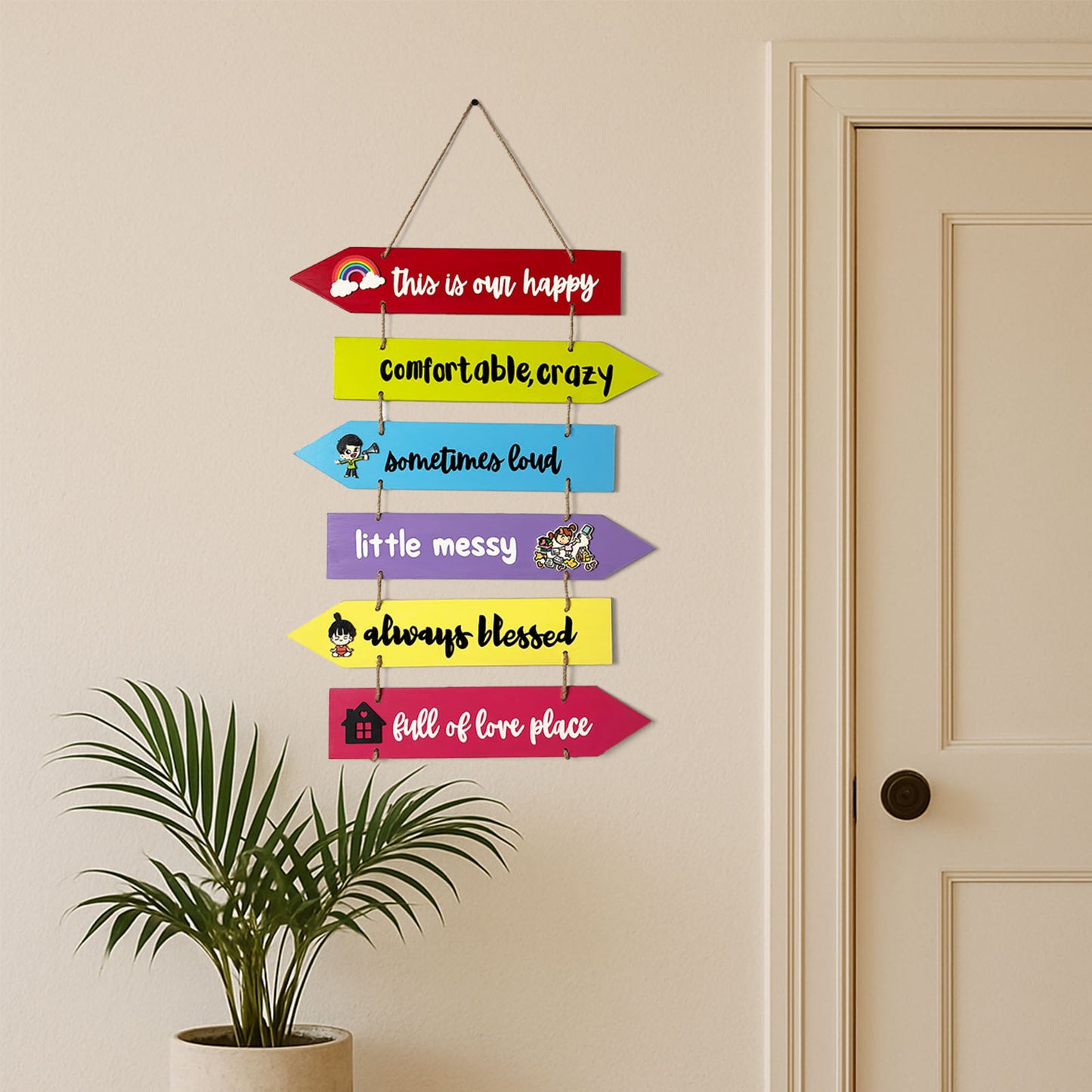 This Is Our Happy Place Hand-Painted Wooden Arrow Plank Wall Hanging - Design 2