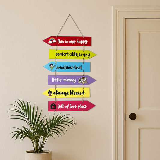 This Is Our Happy Place Hand-Painted Wooden Arrow Plank Wall Hanging - Design 2