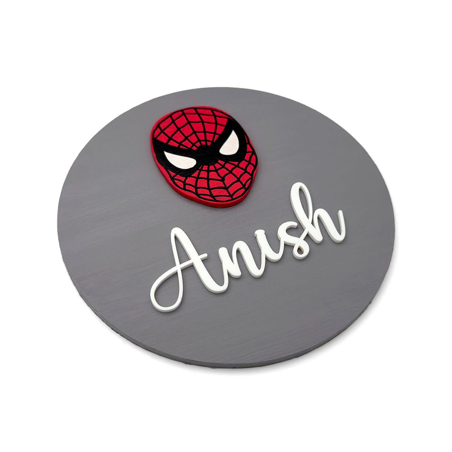Spiderman Themed Hand-Painted Wooden Mini Kids Name Plate
