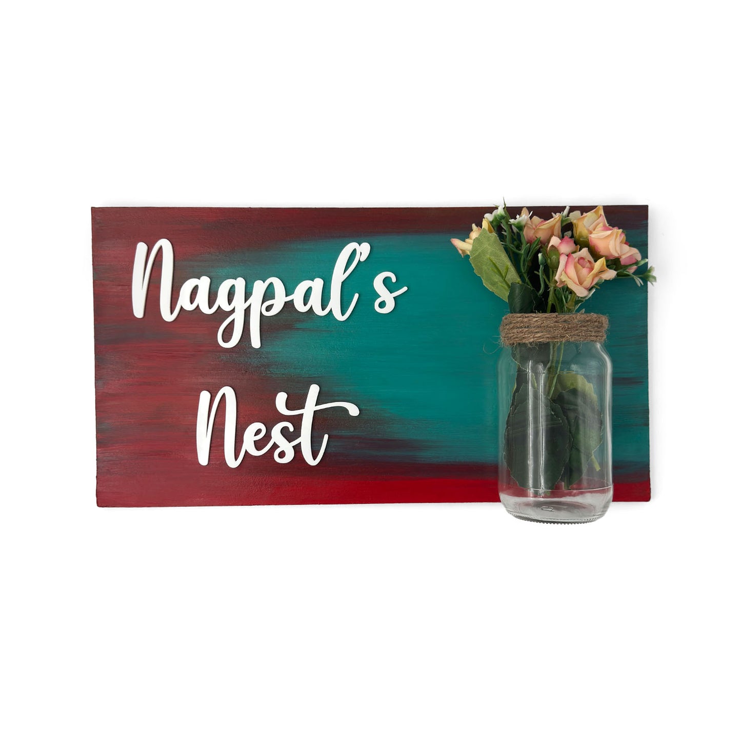 Hand-Painted Wooden Name Plate With Jar For Home - Only Jar Board