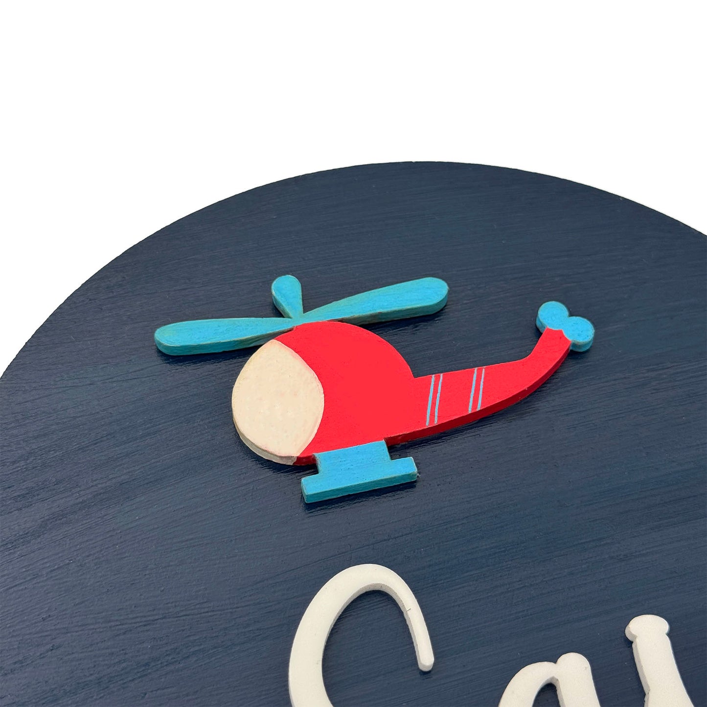 Helicopter Themed Hand-Painted Wooden Mini Kids Name Plate