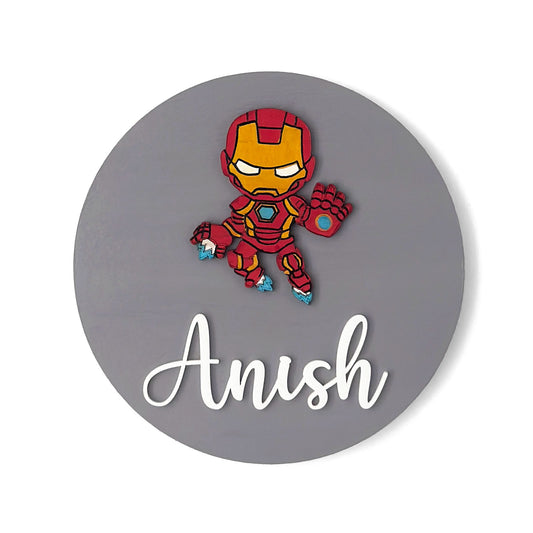 Iron Man Themed Hand-Painted Wooden Name Plate For Kids