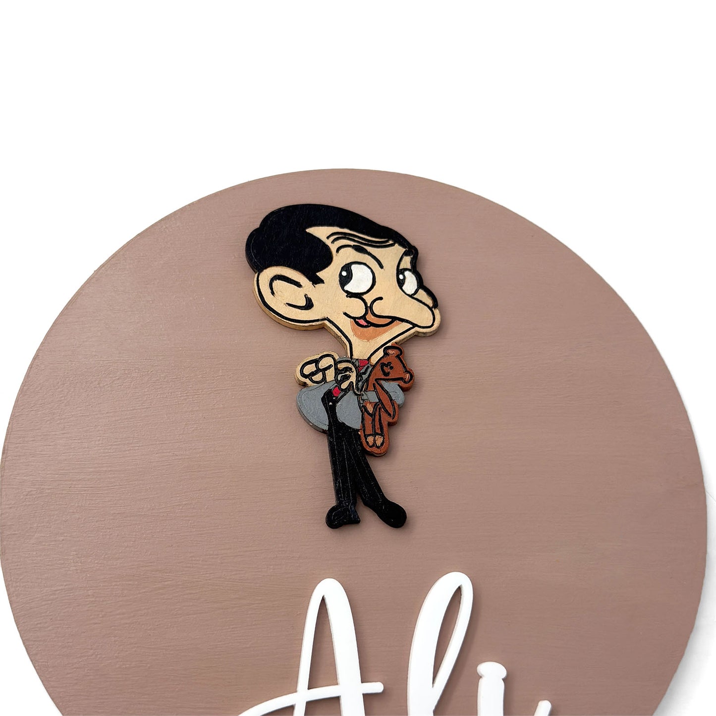 Mr. Bean Themed Hand-Painted Wooden Name Plate For Kids