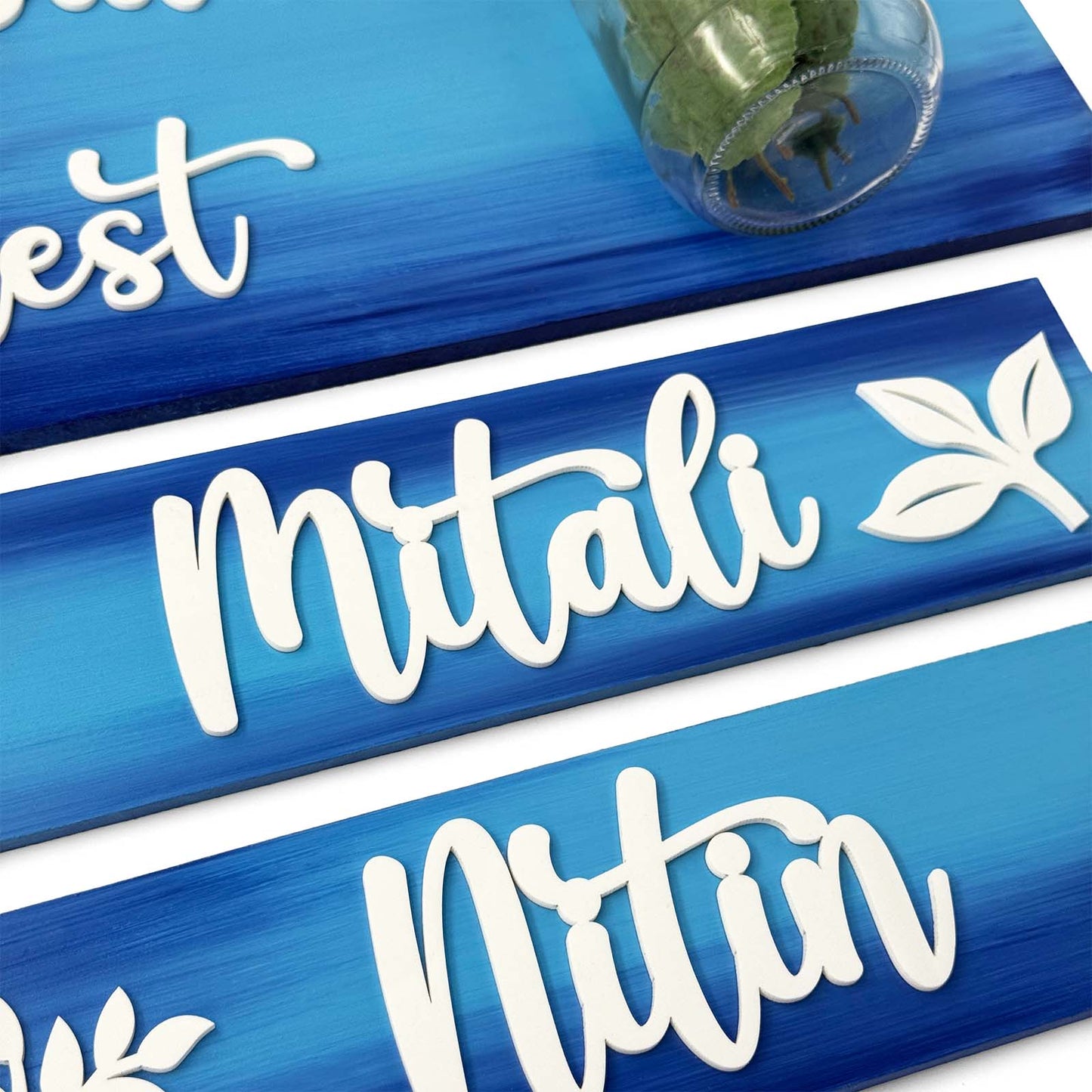 Hand-Painted Wooden Name Plate With Jar For Home - Jar Board & Two Planks