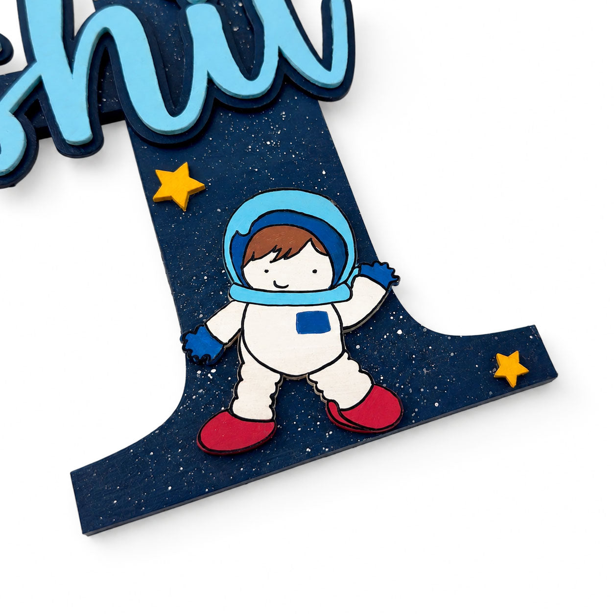 Space Themed Layered Alphabet Initial Hand-Painted Wooden Kids Name Plate - Design 1