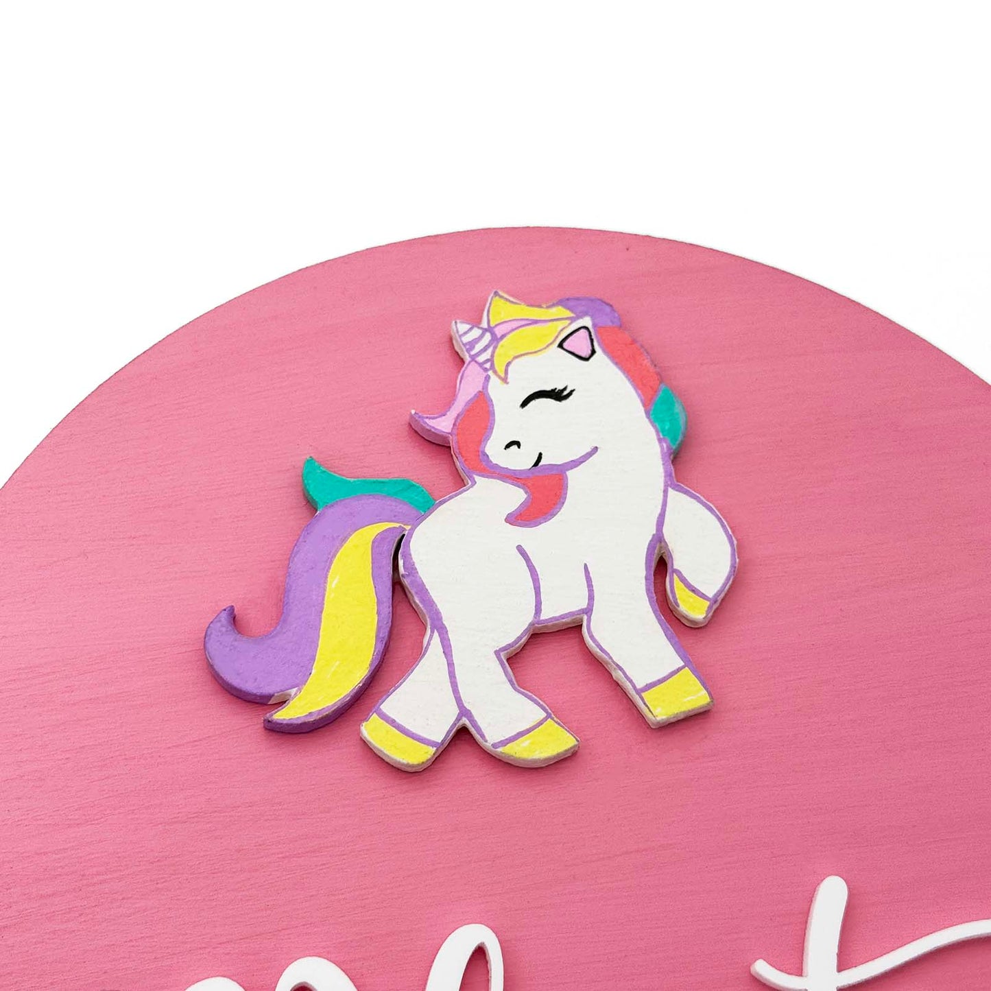 Unicorn Themed Hand-Painted Wooden Mini Kids Name Plate