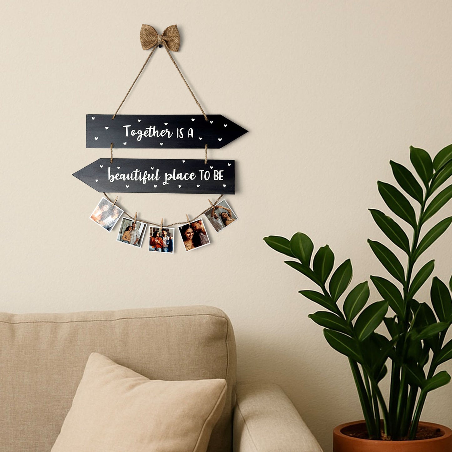 Together Is A Beautiful Place To Be Hand-Painted Wooden Photo Holder - Black & Grey