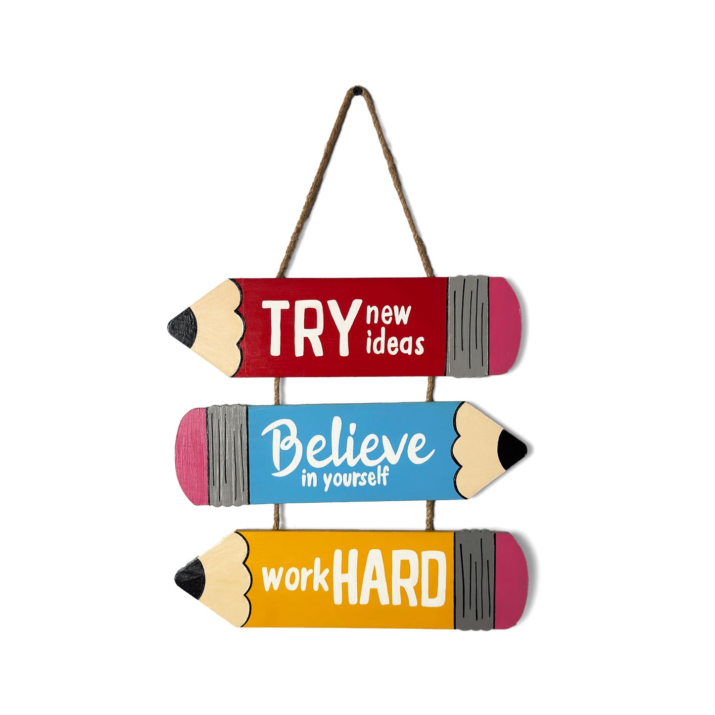 Hand-Painted Wooden Pencil Kids Plank Wall Hanging