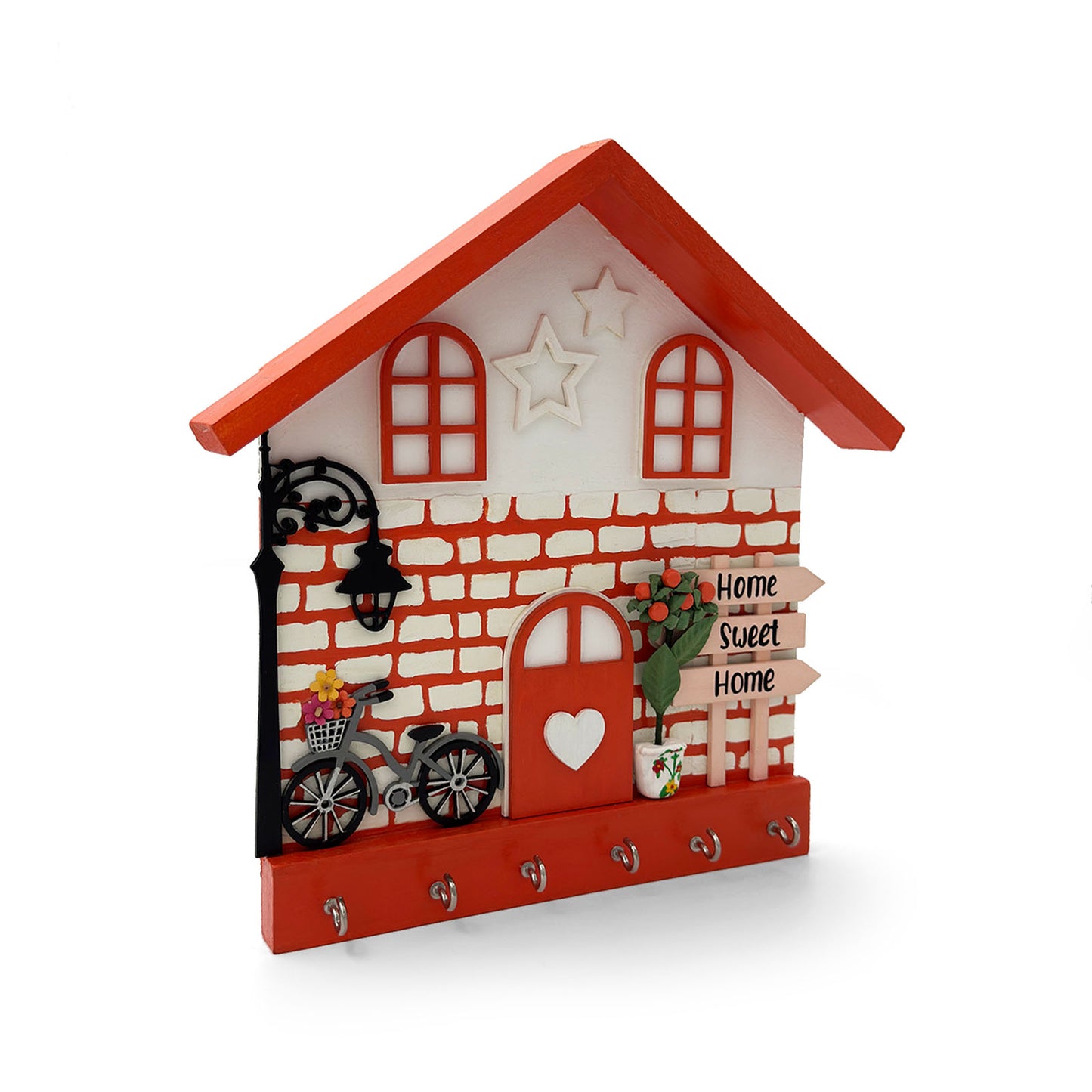 Personalised Hand-Painted Wooden Hut Key Holder With Bricks Texture