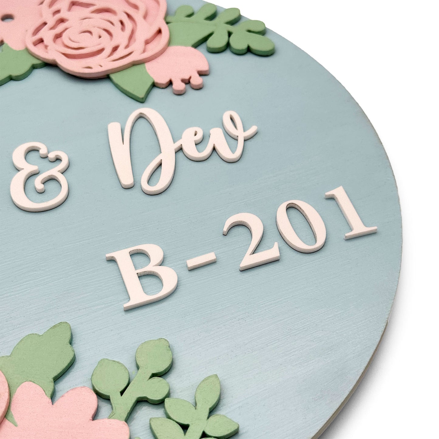 Rose Artwork Hand-Painted Wooden Floral Round Name Plate For Home