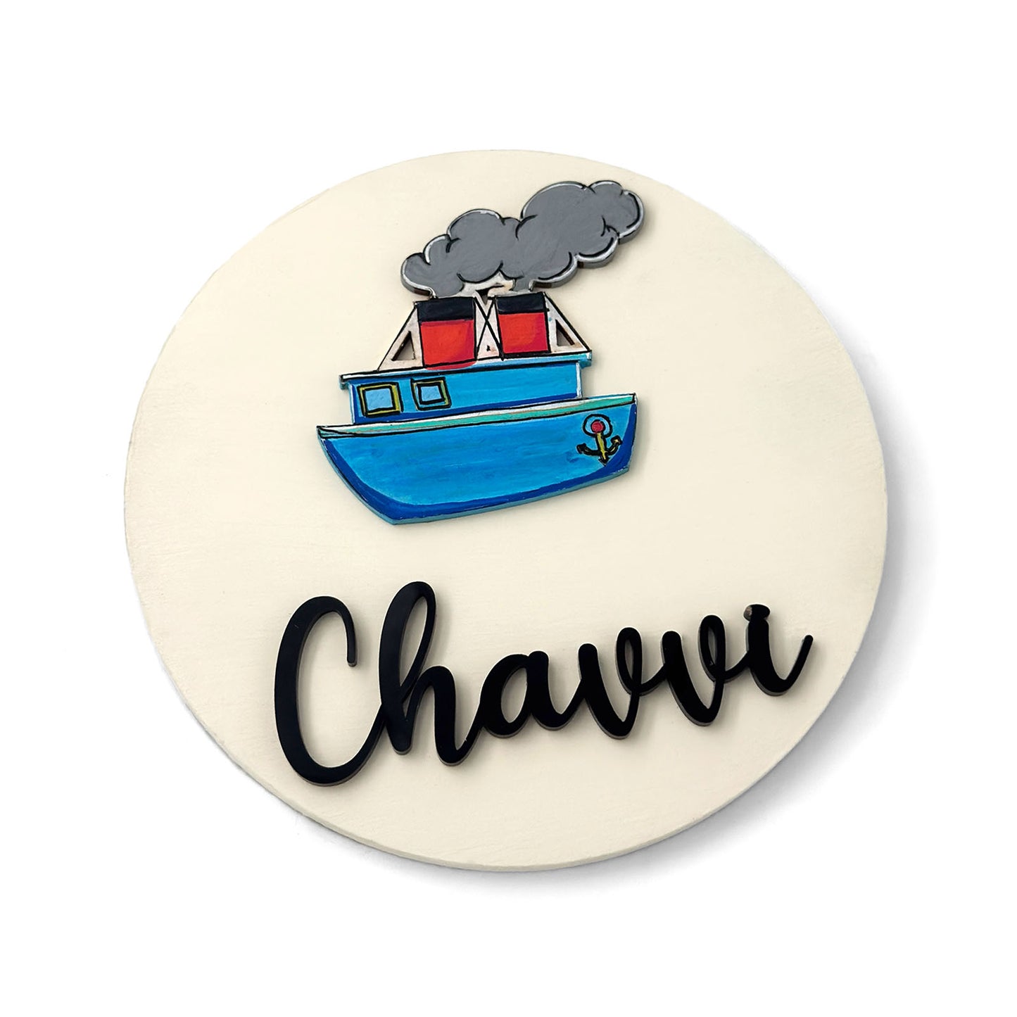 Ship Themed Hand-Painted Wooden Name Plate For Kids