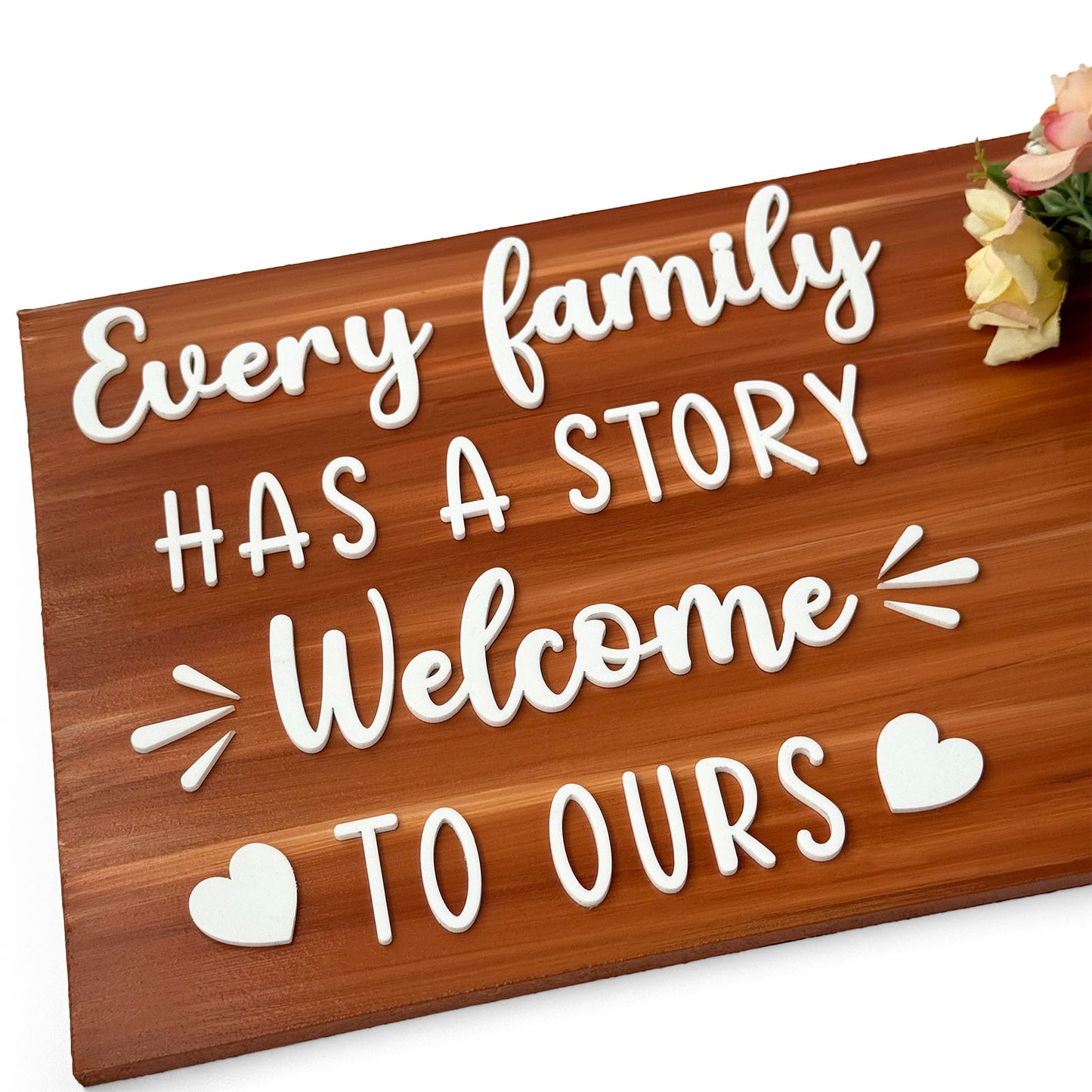 Every Family Has A Story Welcome To Ours Hand-Painted Wooden Name Plate With Jar For Home - Only Jar Board