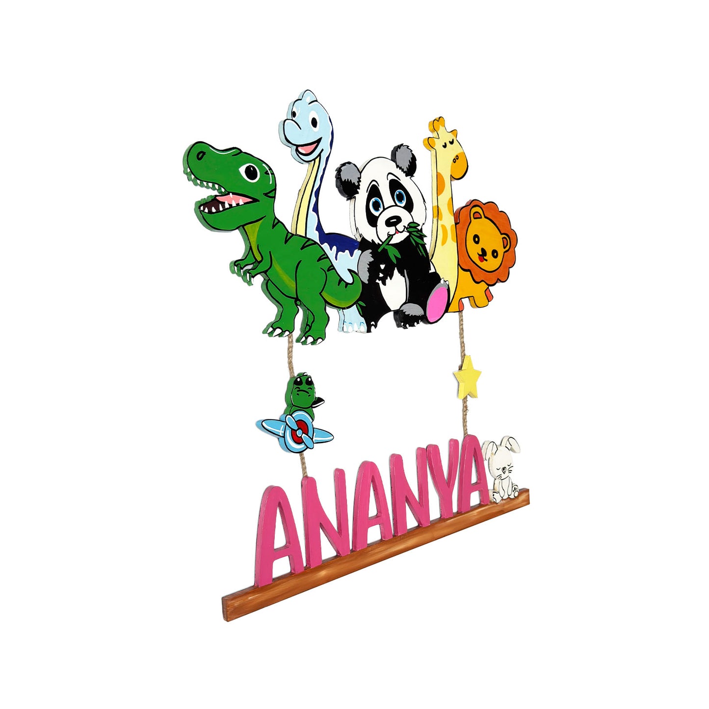 Animal and Dinosaur Themed  Hand-Painted Wooden Kids Name Plate