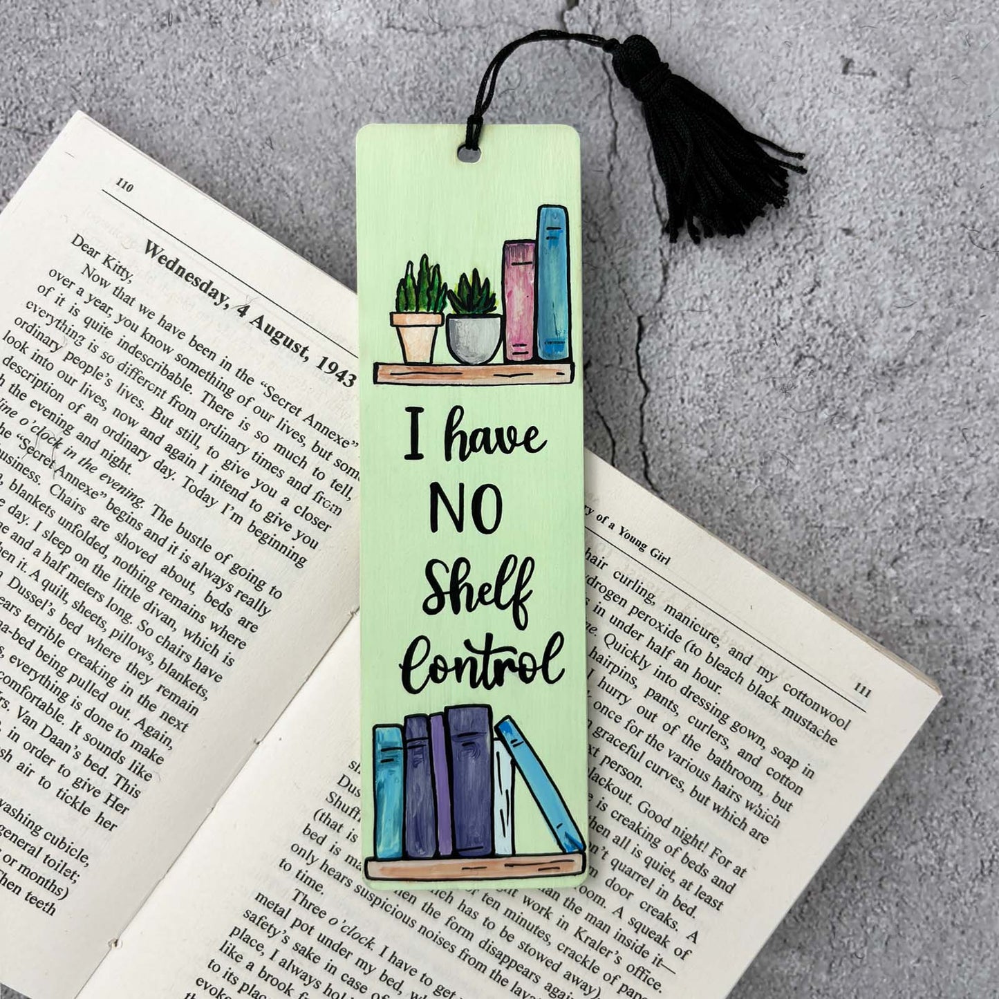Hand-Painted Wooden Bookmark - I Have No Shelf Control