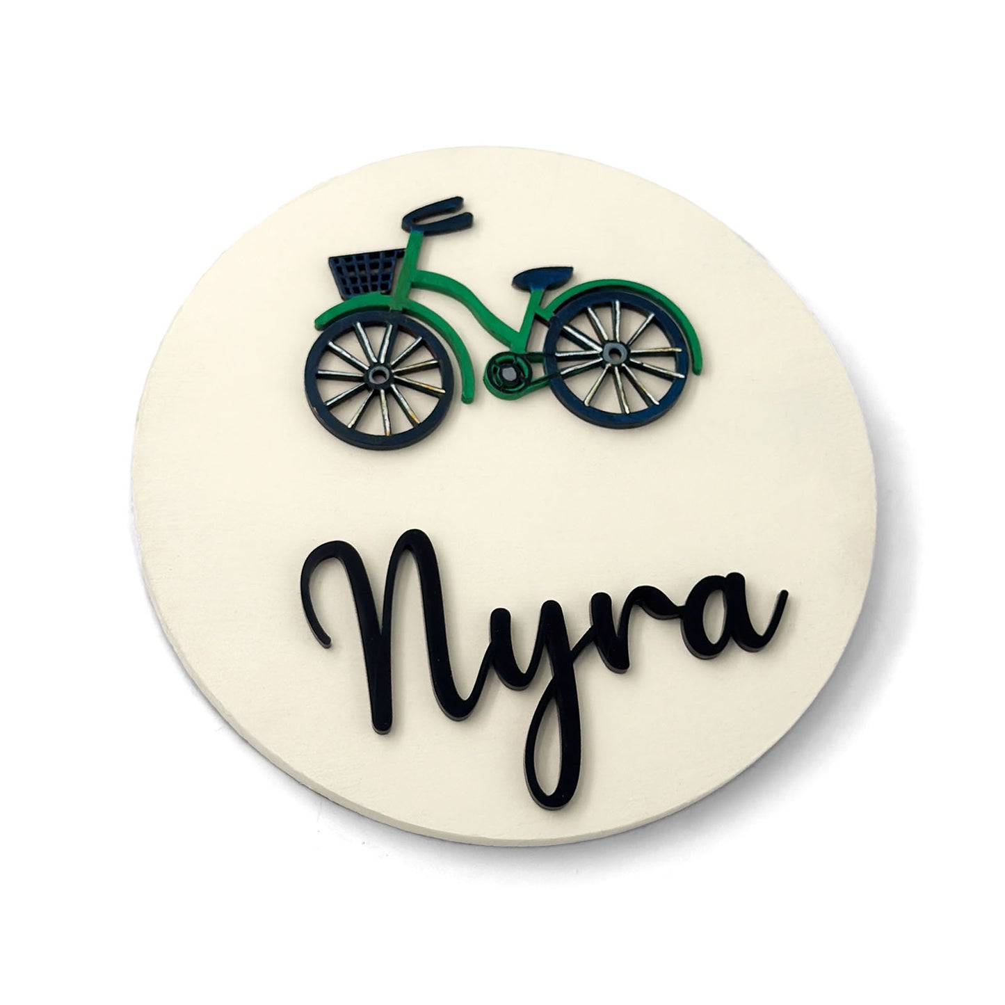 Bicycle Themed Hand-Painted Wooden Name Plate For Kids