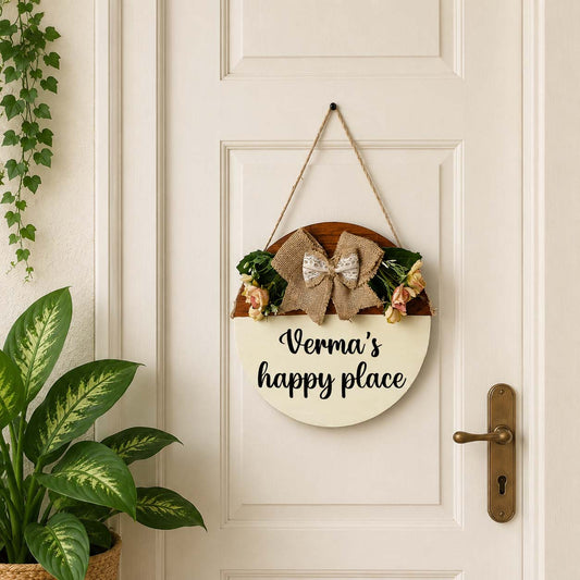 Personalised Hand-Painted Wooden Door Hanger - Off White & Wooden Finish