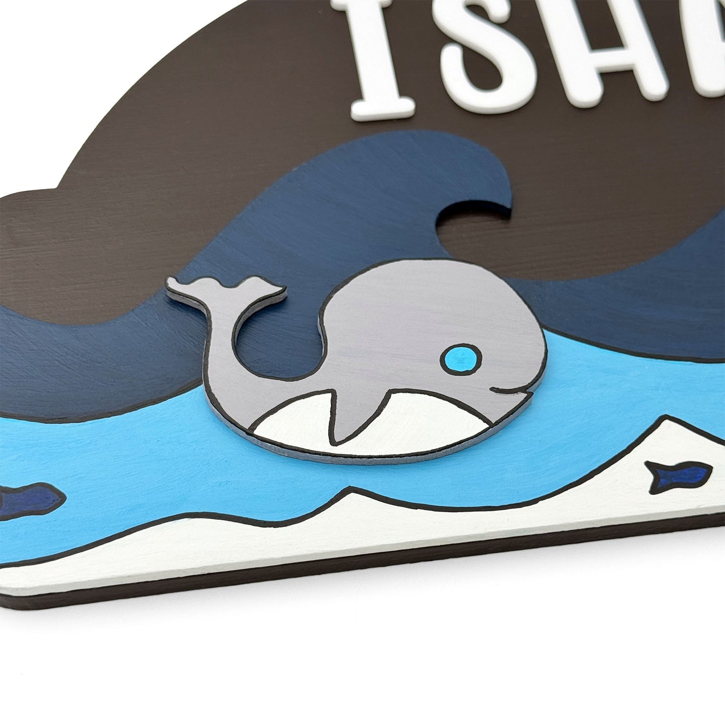 Whale Themed Hand-Painted Wooden Kids Name Plate