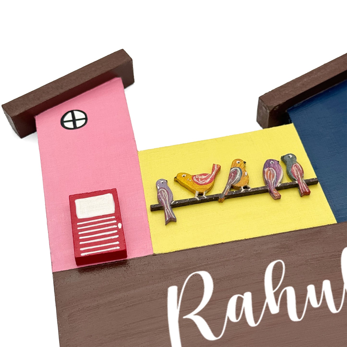 Hut-Shaped Hand-Painted Wooden Name Plate For Home - Hut Board Design 6