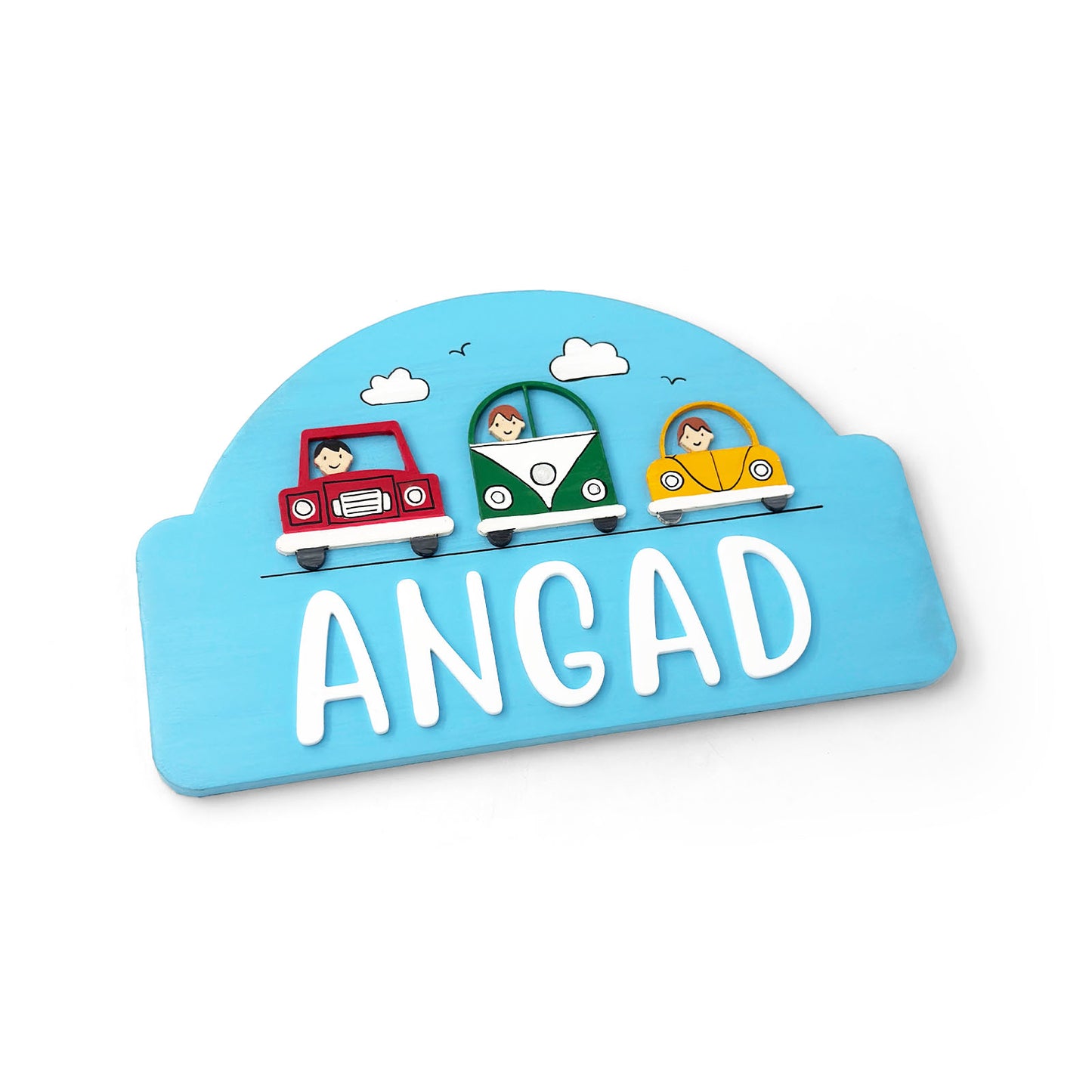 Cars Themed Hand-Painted Wooden Arch-Shaped Kids Name Plate