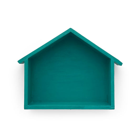 Hut Shaped Hand-Painted Wooden Wall Shelf - Teal