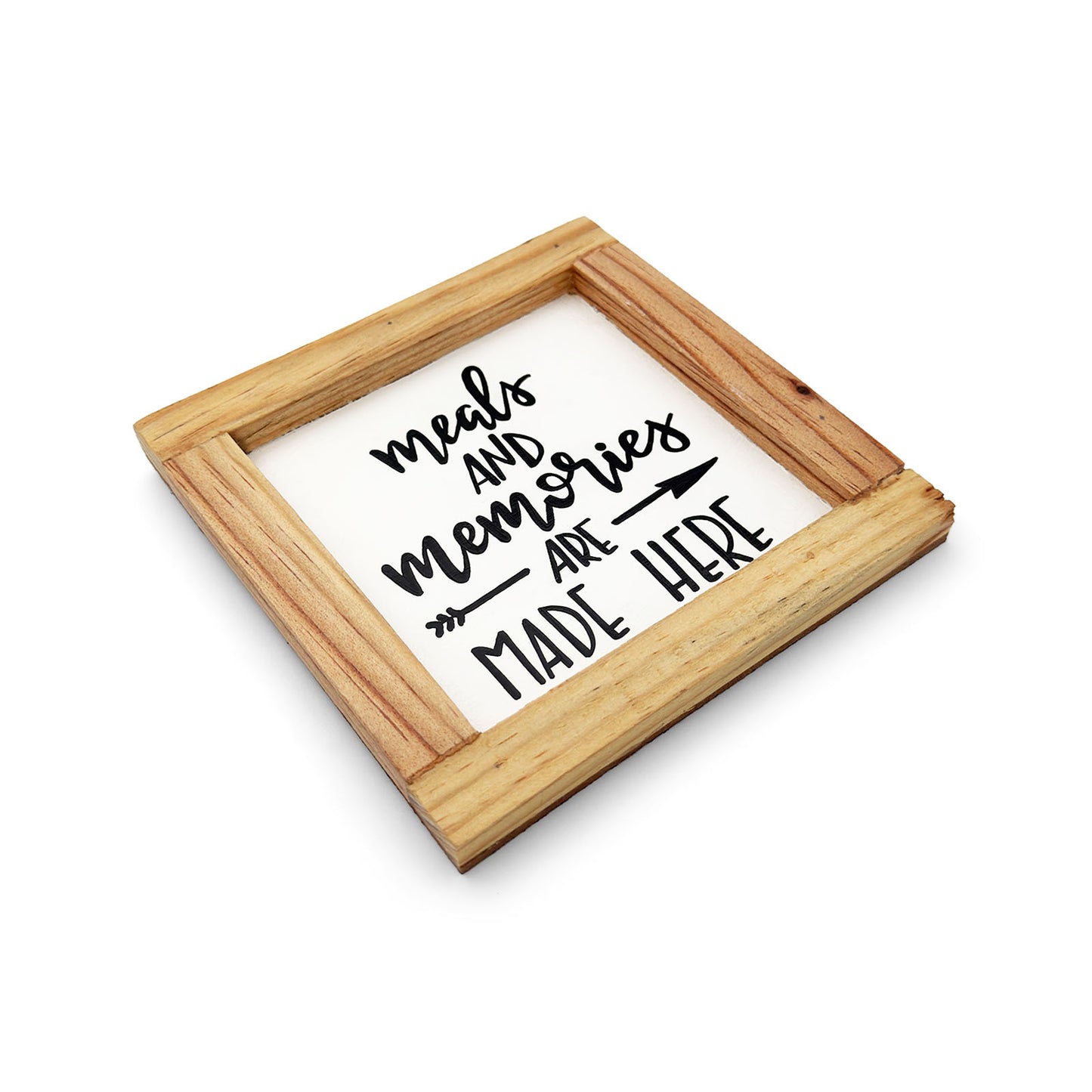 Meals And Memories Are Made Here Hand-Painted Wooden Kitchen Wall Frame - Natural Wood