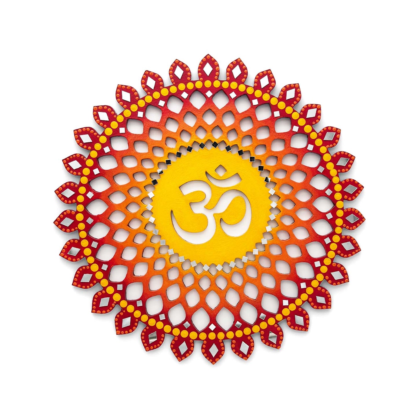 Sahasrara Chakra Om Hand-Painted Wooden Wall Hanging - Red