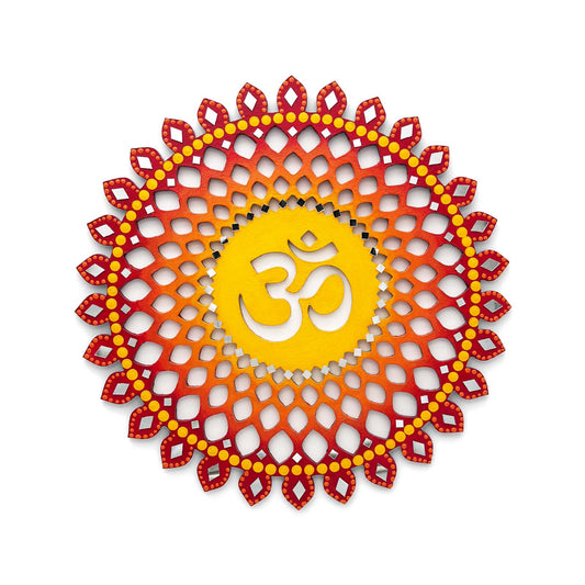 Sahasrara Chakra Om Hand-Painted Wooden Wall Hanging - Red
