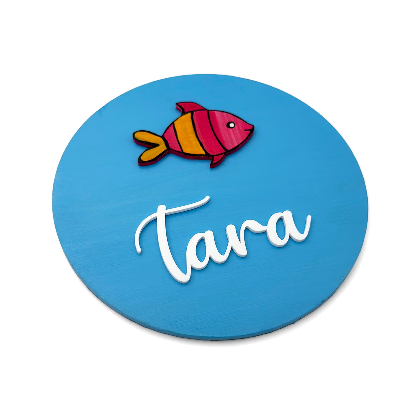 Fish Themed Hand-Painted Wooden Mini Kids Name Plate