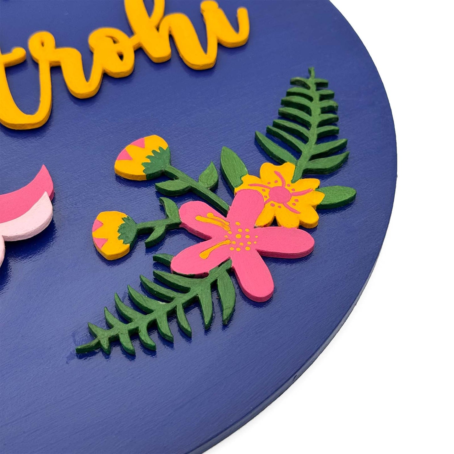Flamingo Themed Hand-Painted Wooden Kids Name Plate