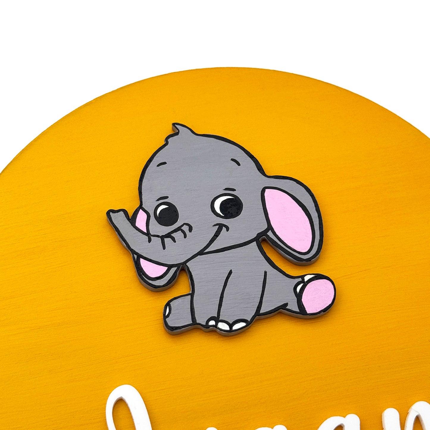 Elephant Themed Hand-Painted Wooden Mini Kids Name Plate