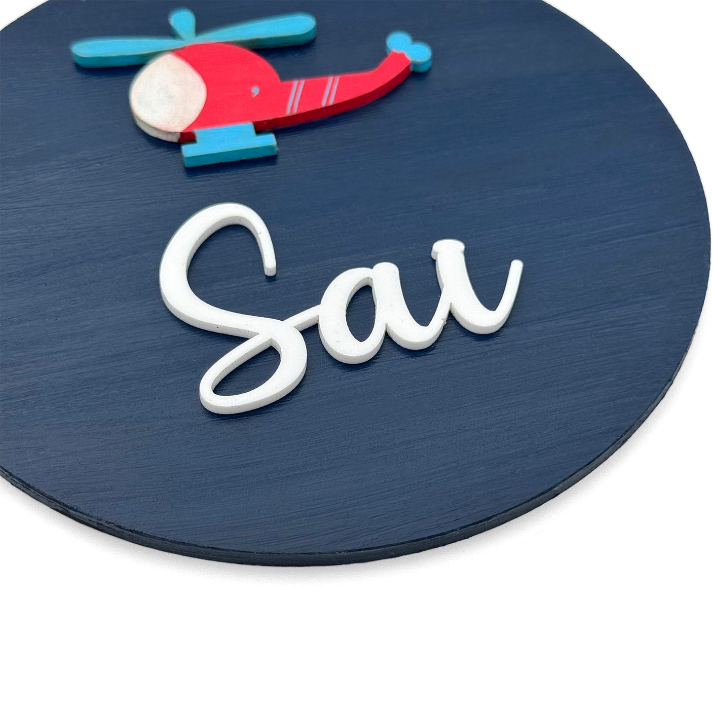 Helicopter Themed Hand-Painted Wooden Mini Kids Name Plate