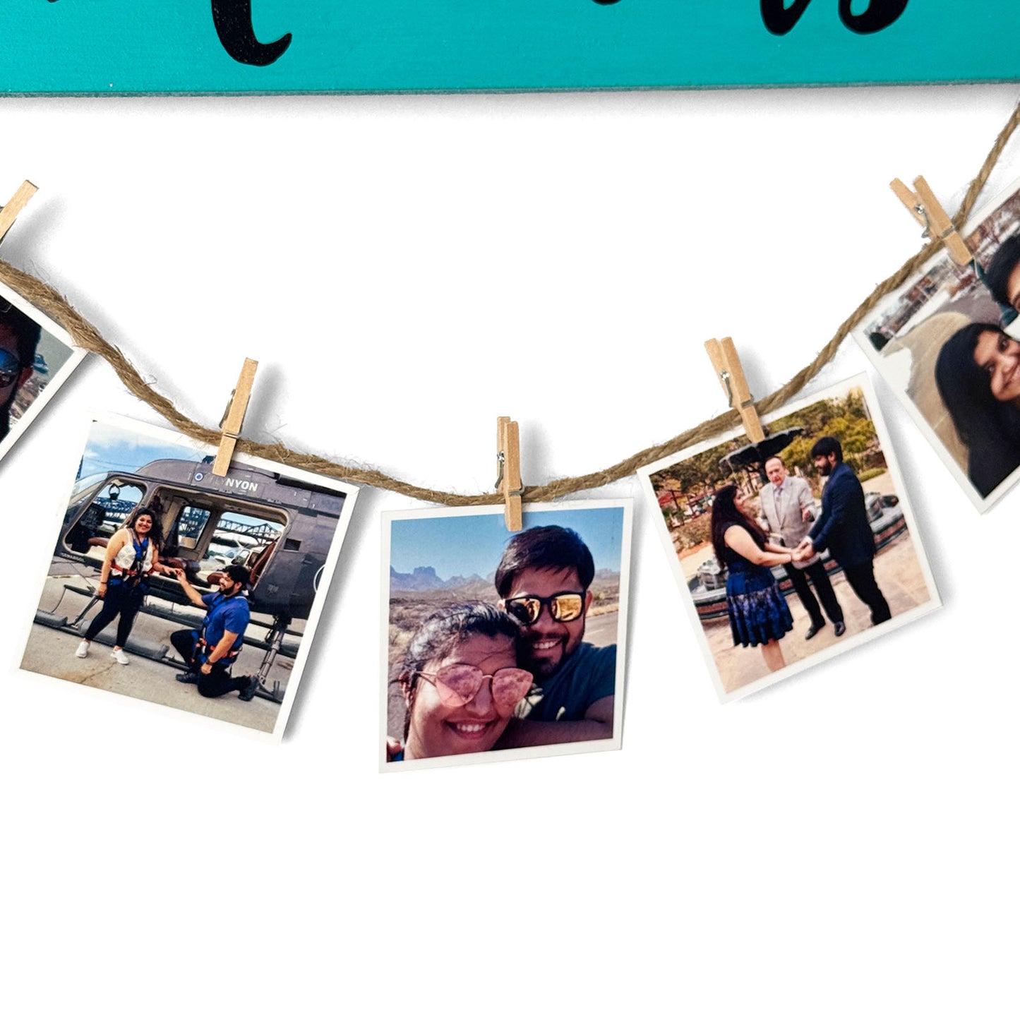 Moments Hand-Painted Wooden Photo Holder - Teal
