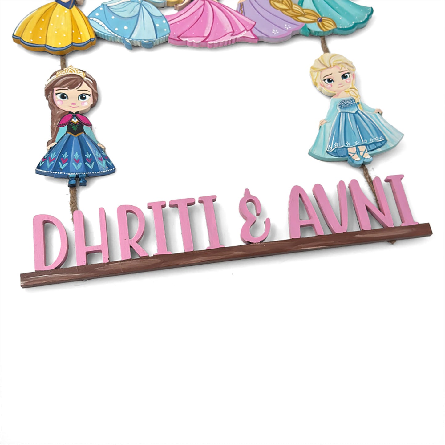 Disney Princess Themed Hand-Painted Wooden Kids Name Plate - Design 1