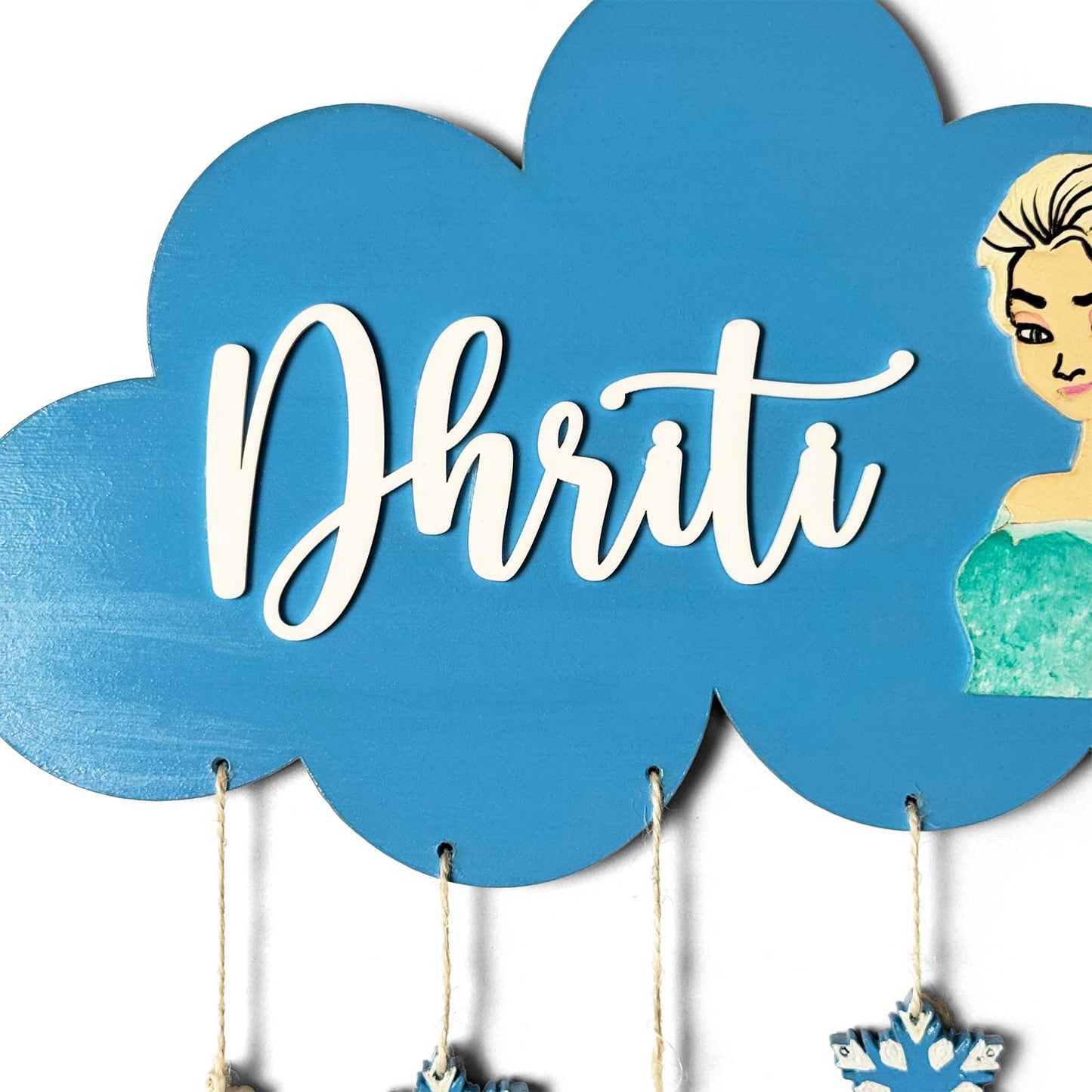 Cloud & Frozen Themed Hand-Painted Wooden Kids Name Plate