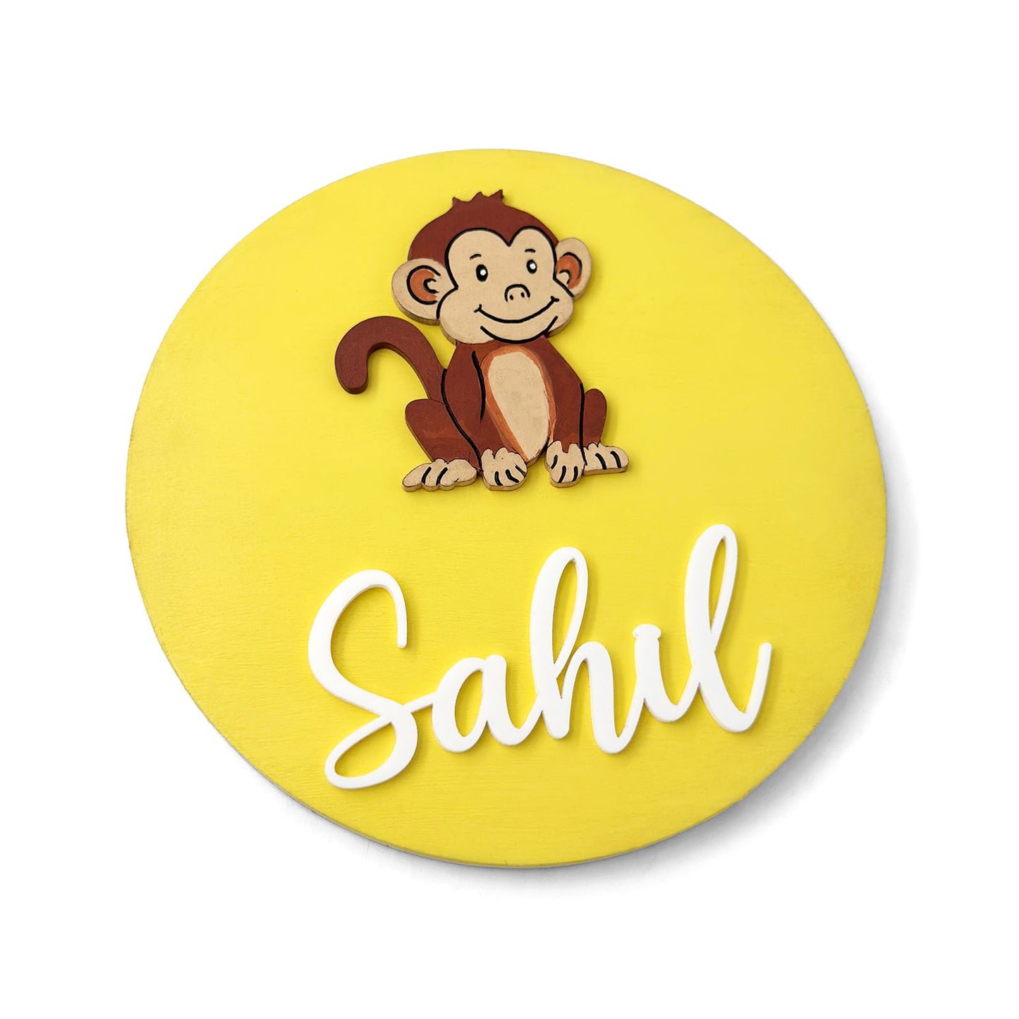 Monkey Themed Hand-Painted Wooden Name Plate For Kids