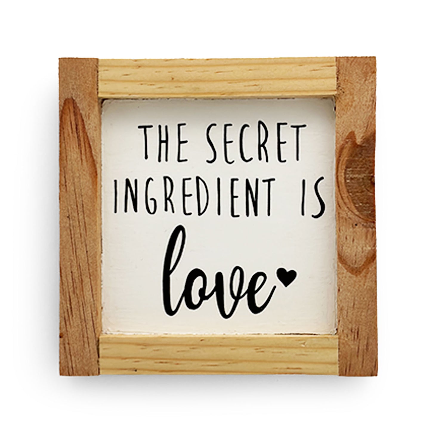 The Secret Ingredient Is Love  Hand-Painted Wooden Kitchen Wall Frame - Natural Wood
