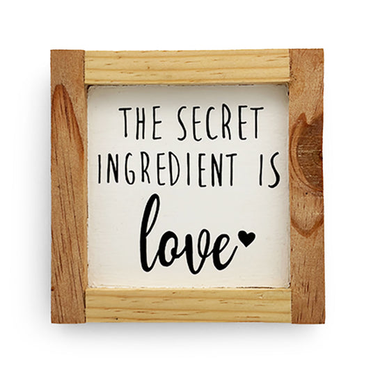 The Secret Ingredient Is Love  Hand-Painted Wooden Kitchen Wall Frame - Natural Wood