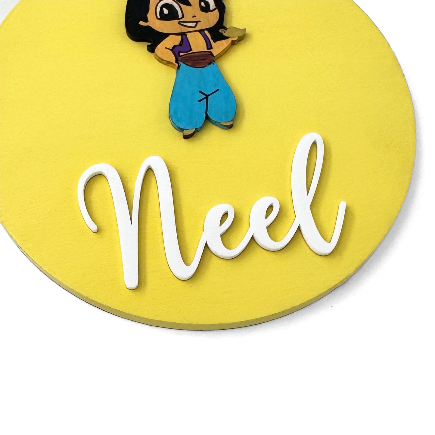 Aladdin Themed Hand-Painted Wooden Name Plate For Kids