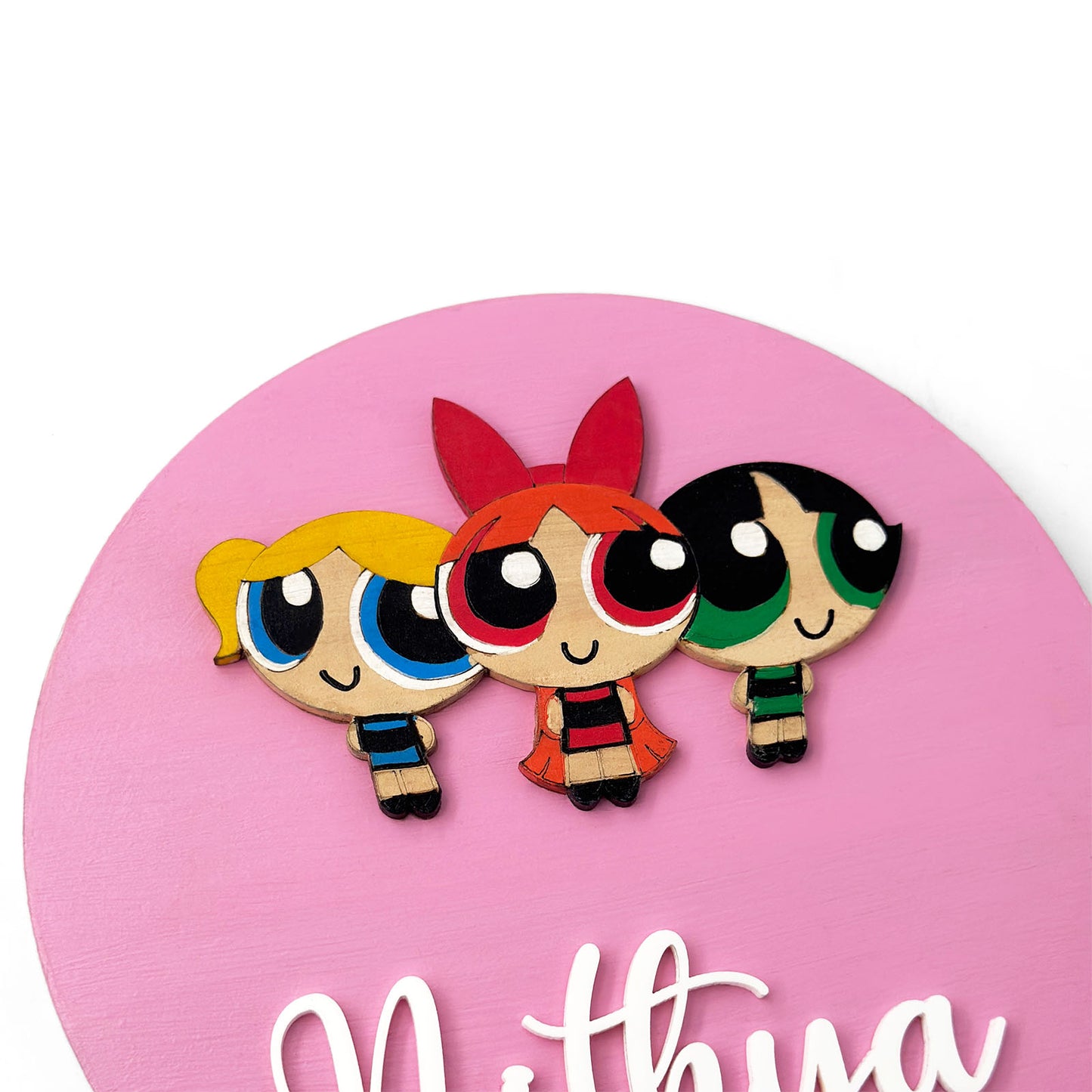 The Powerpuff Girls Themed Hand-Painted Wooden Name Plate For Kids