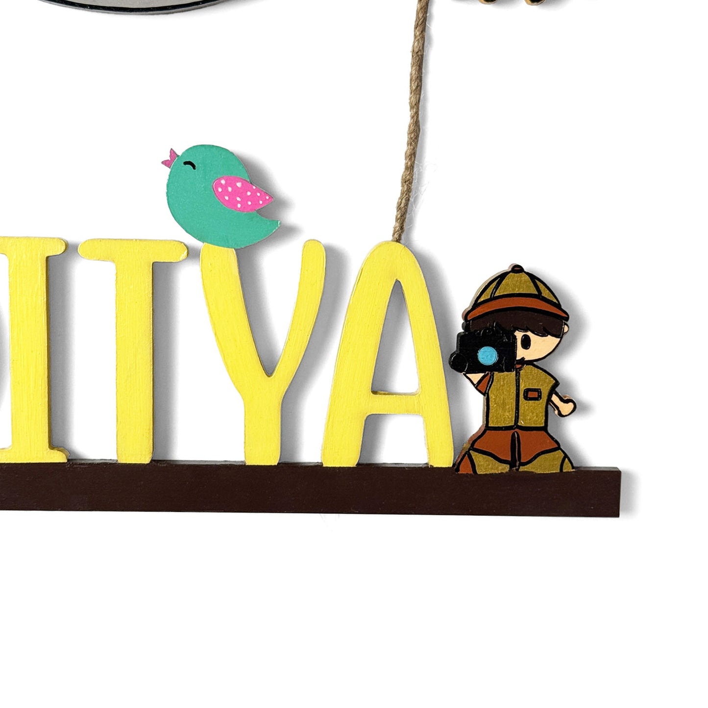 Animal Themed Hand-Painted Wooden Kids Name Plate - Design 1