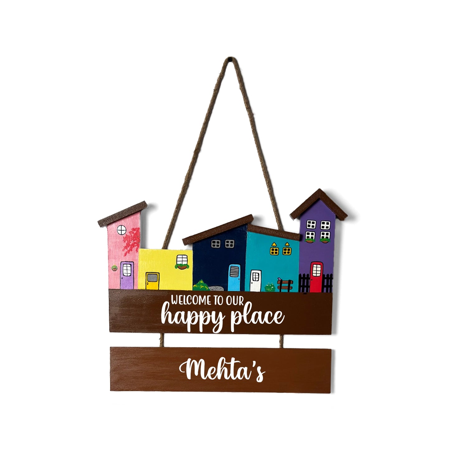 Hut-Shaped Hand-Painted Wooden Name Plate For Home - Hut Board & One Plank Design 3