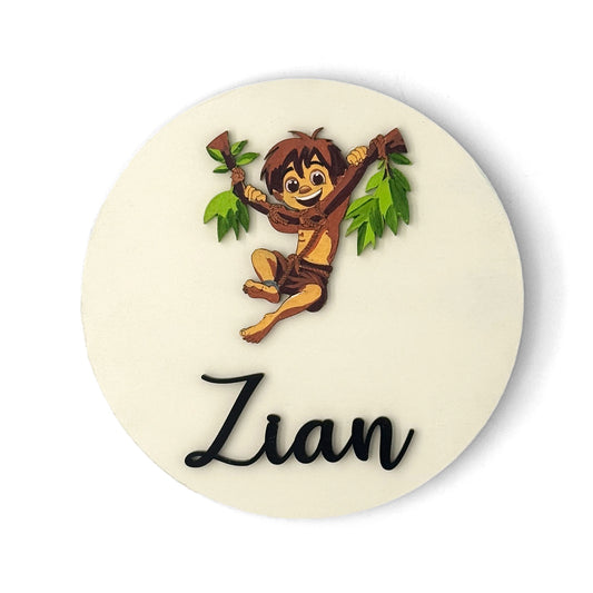 Mowgli Themed Hand-Painted Wooden Name Plate For Kids