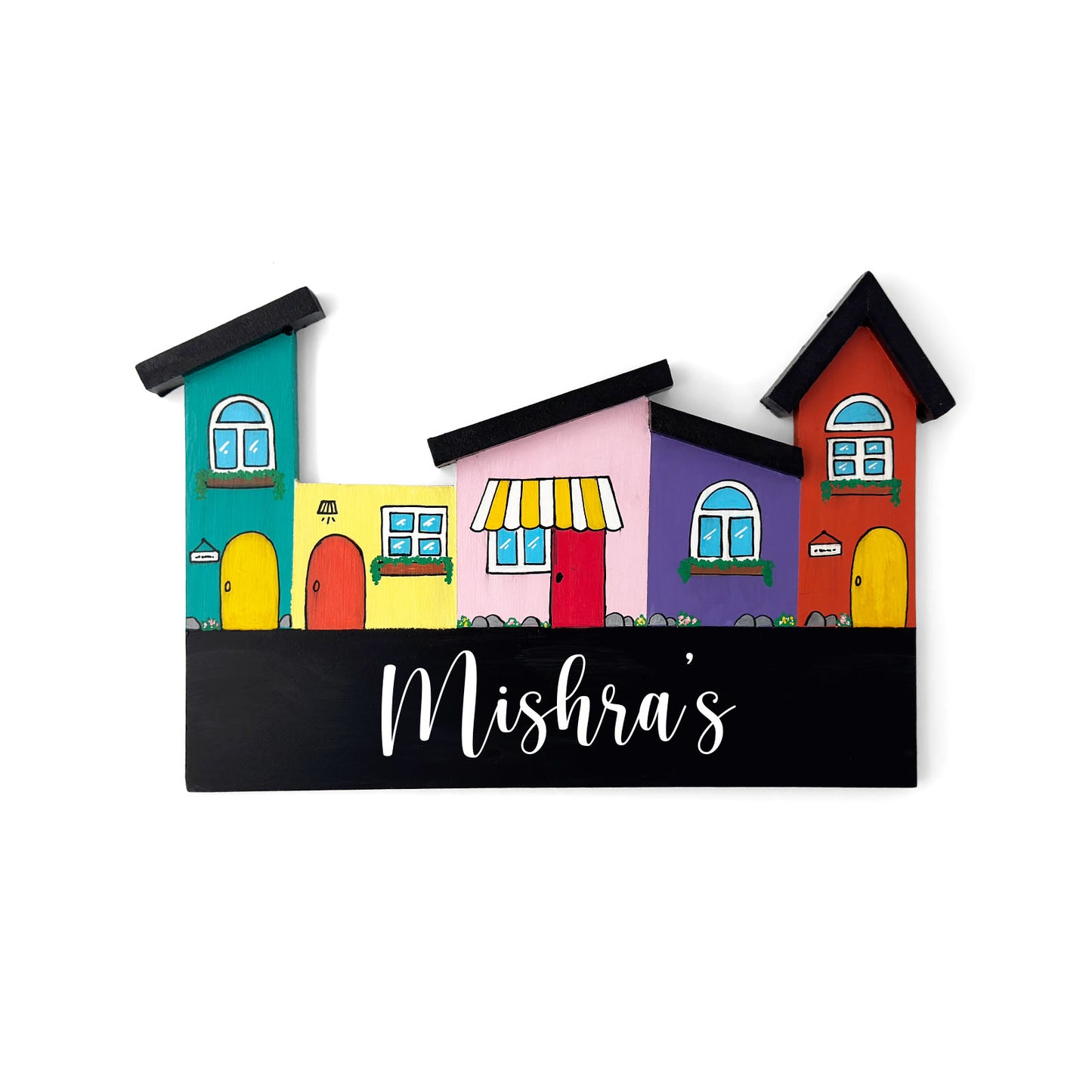 Hut-Shaped Hand-Painted Wooden Name Plate For Home - Hut Board Design 1