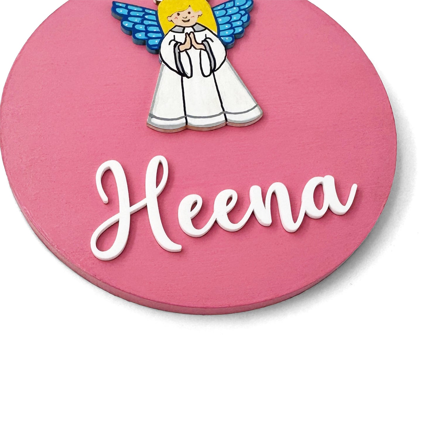 Angel Themed Hand-Painted Wooden Name Plate For Kids - Design 1