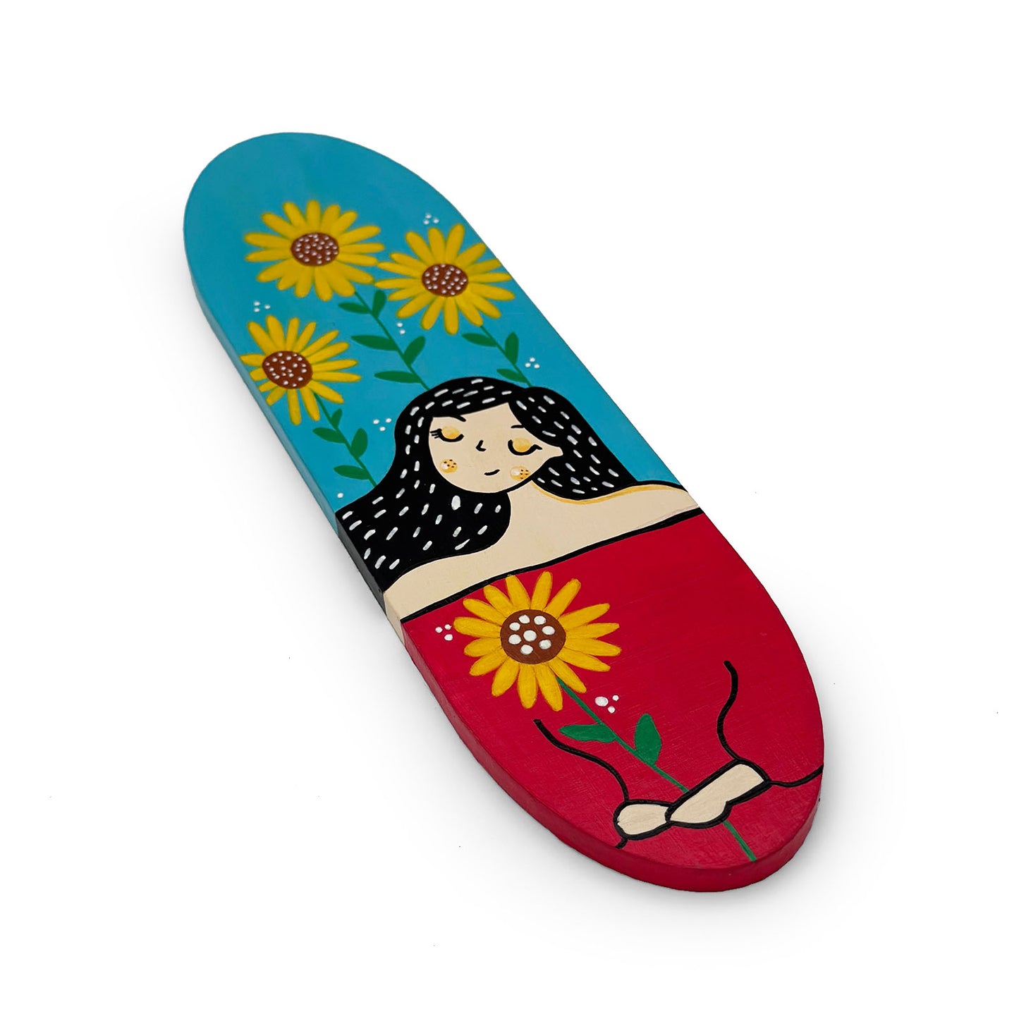 Girl With Flowers Hand-Painted Wooden Oval Wall Hanging