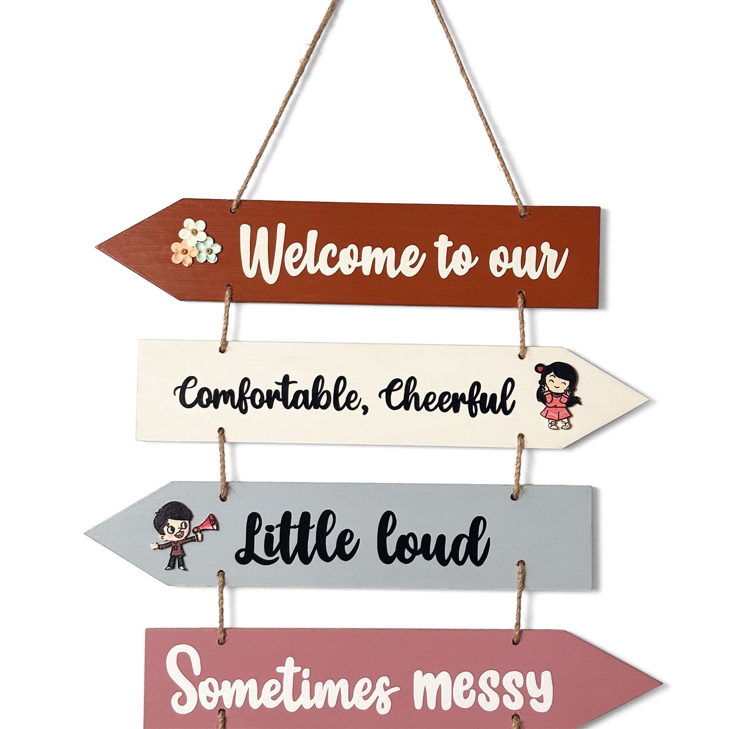 Welcome To Our Home Hand-Painted Wooden Arrow Plank Wall Hanging - Design 14