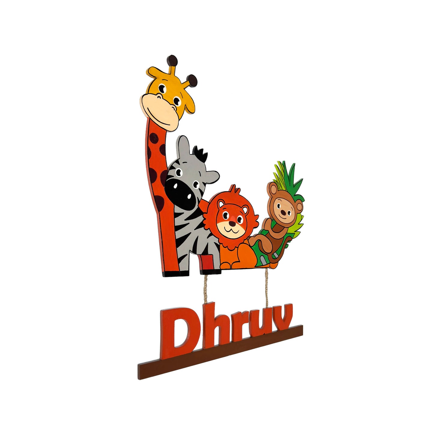 Animal Themed Hand-Painted Wooden Kids Name Plate - Design 4