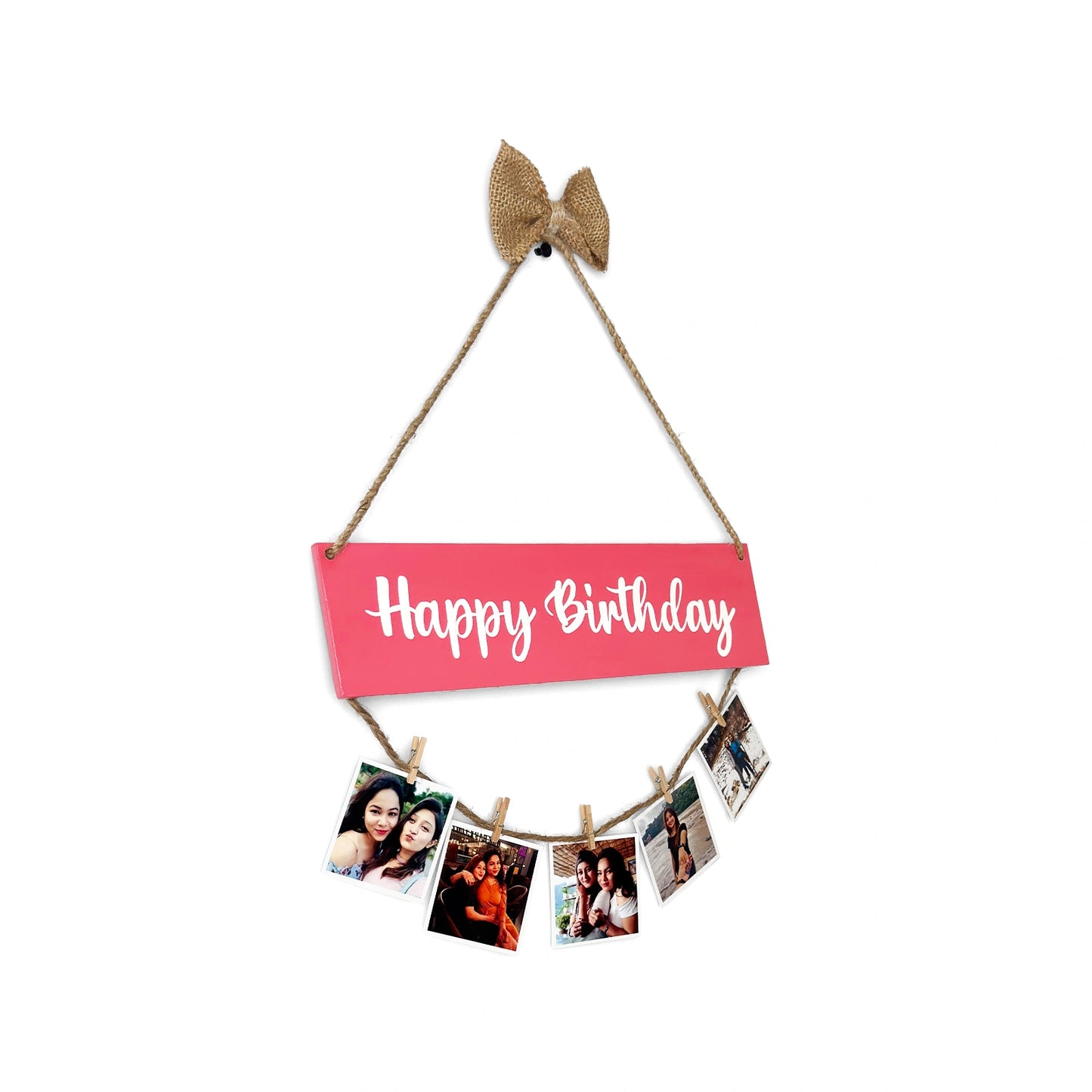 Happy Birthday Hand-Painted Wooden Photo Holder - Pink